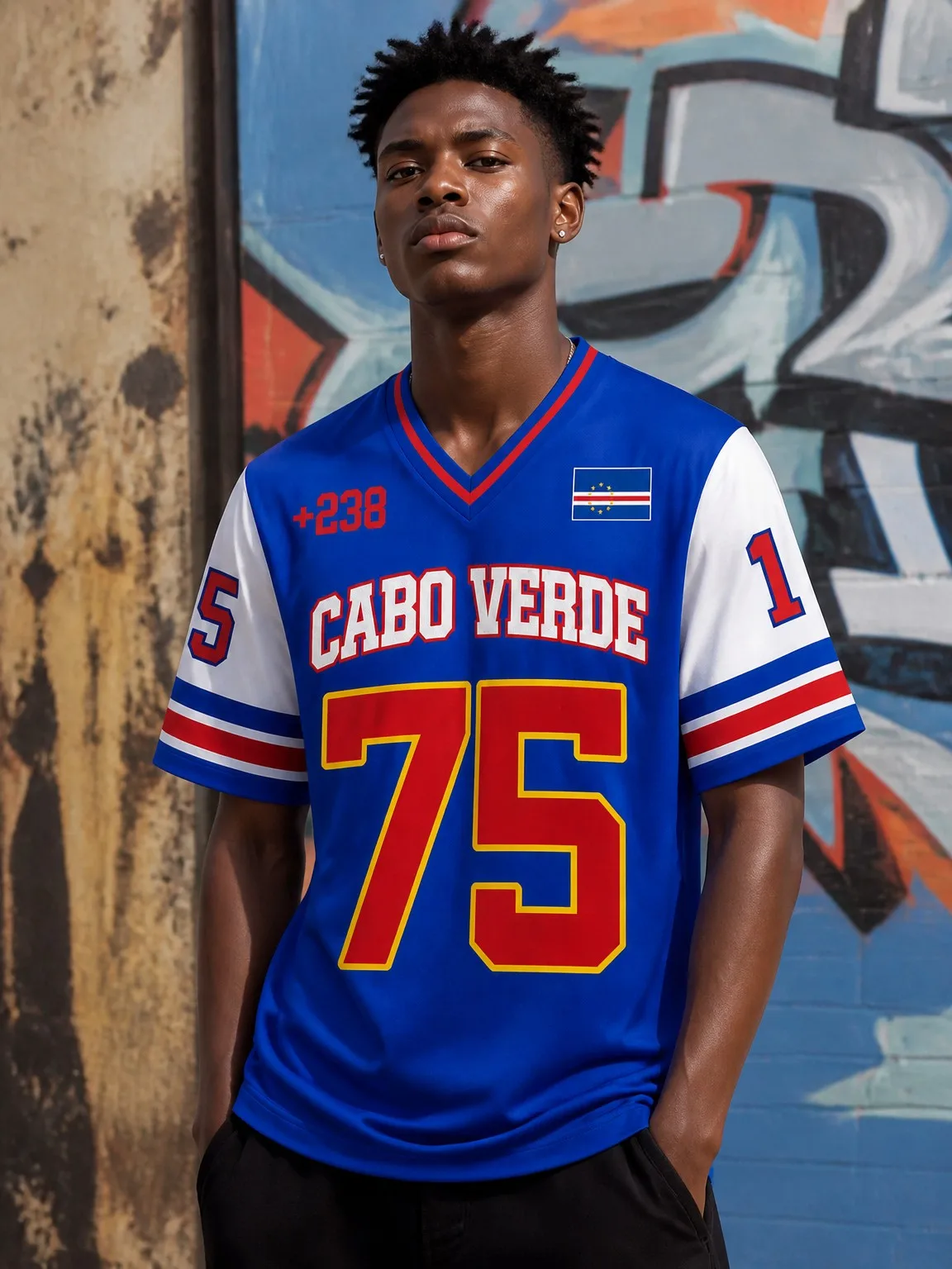 Men's Breathable Summer Sportswear Cape Verde Short-Sleeve V-Neck T-Shirt Casual Holiday T-Shirt Fashion New Arrival