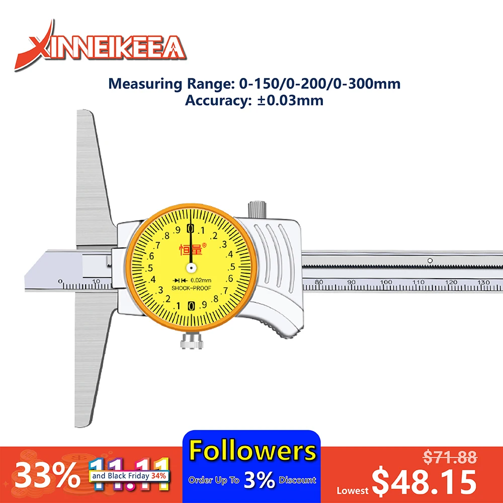 

Depth Caliper With Dial Specifications 0-150mm 0-200mm 0-300mm High-Precision Hole Depth Step Measurement Caliper Accuracy 0.03