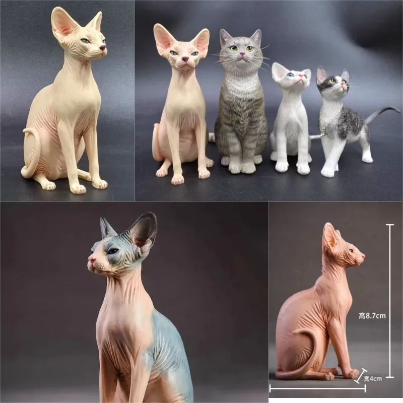 JXK 1/6 مقياس محاكاة الراتنج الكندي بدون شعر القط حيوان صغير الشكل تمثال نموذج هريرة زخرفة الديكور جمع