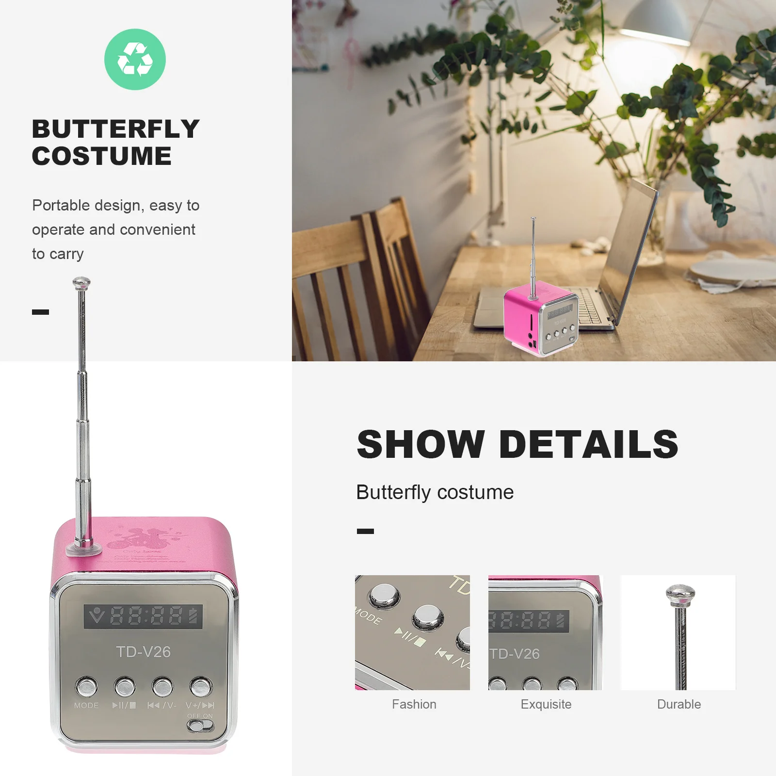 

Mini Portable Mp3 Player Speaker Micro Usb Fm .5Mm Audio Input Led Display Multi-Color Light Digital Amplifier For