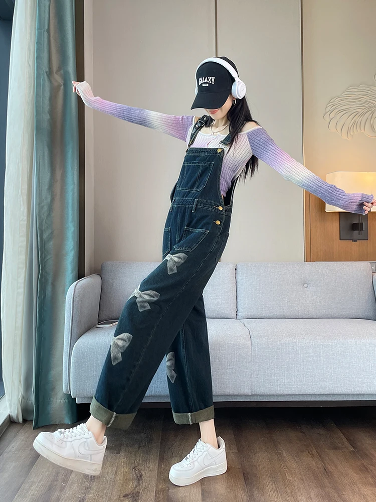

Salt Series Denim Overalls Women's Loose Fit Slimming Print Wide Leg Jumpsuit Spring Autumn New Korean Sle Jeans Pants