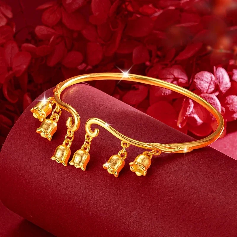 9999 Real Gold 24K Ancient French Lily of the Valley Bracelet Super Immortal Premium Lily of the Valley Flower Bracelet Female