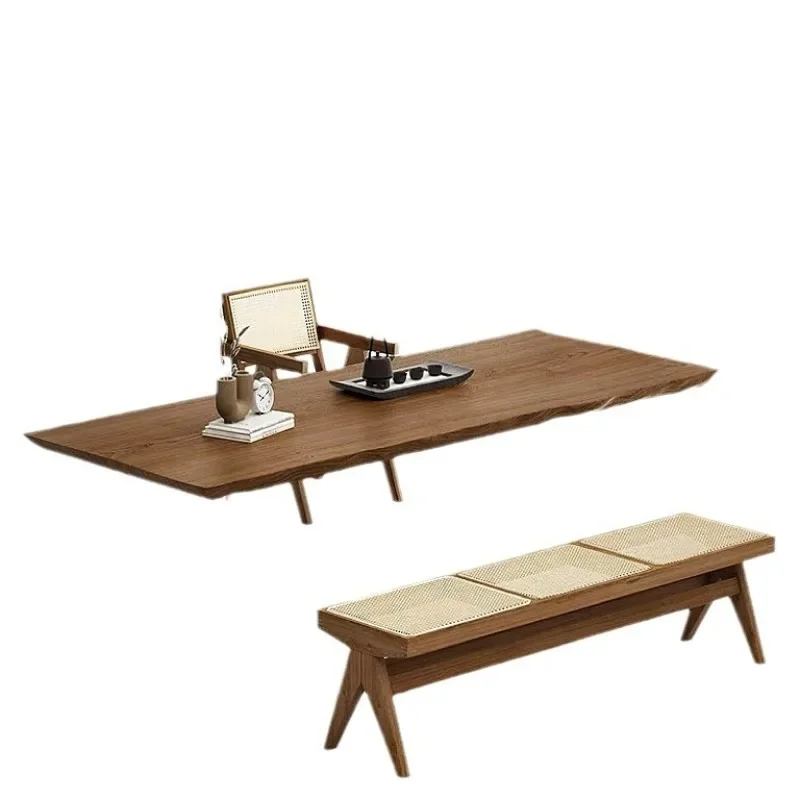 Log acrylic suspended rectangular solid wood chair for home simple complete set of textured dining table