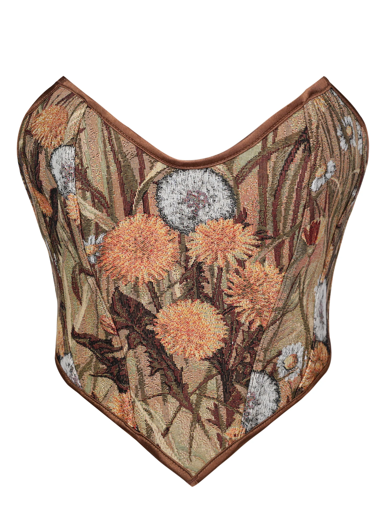 Französisches Vintage-Korsett-Top mit Löwenzahn-Motiv, formendes Bustier mit Schnürung am Rücken für Damen