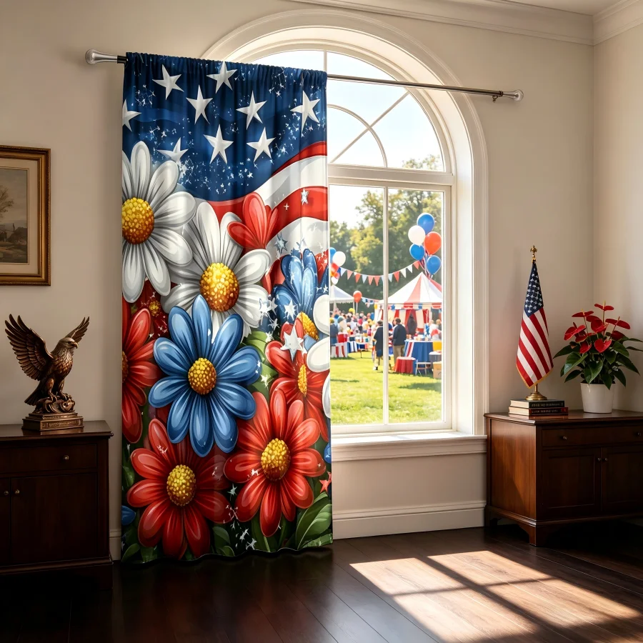 2PCS Digital Print  Curtain, Three Color Daisy, Bohemian Style  Curtain Panel for Home Living Room Bedroom Decor