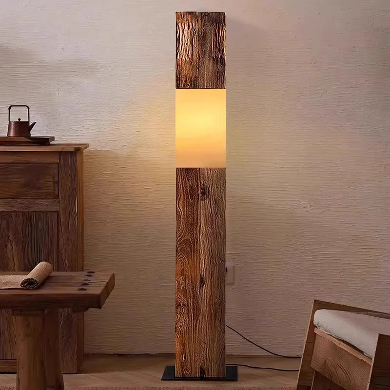 Wooden Floor Lamp Wabi Sabi Style Living Room Sofa Side Light Luxury Atmosphere Bedroom Vintage Designer Standing Lamp Fixture