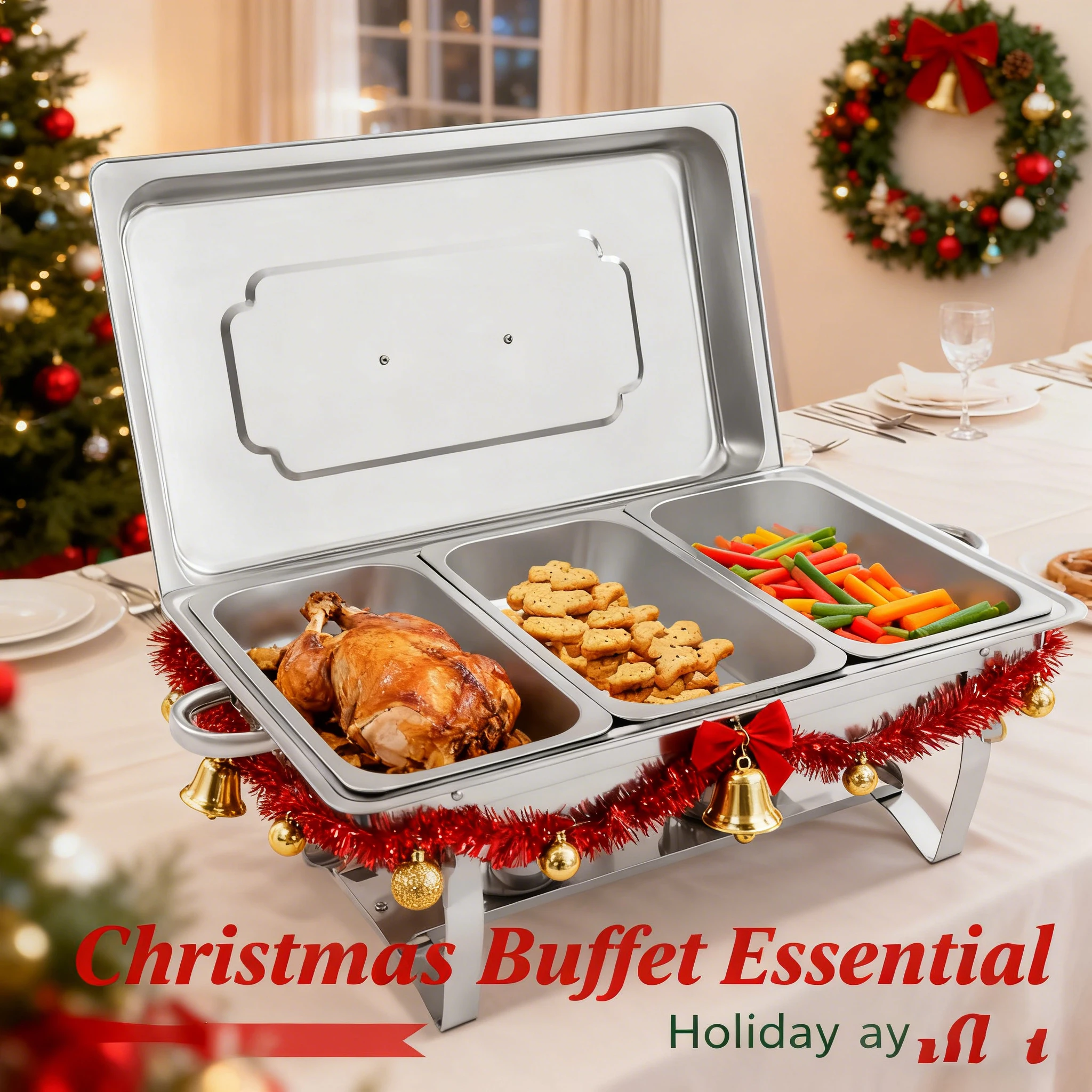 

Chafing Dish Buffet Set 3 Grid Stainless Steel Rectangular Catering Chafer Warmer Set Buffet Dishes Warming Set 63.5*35.5*32cm
