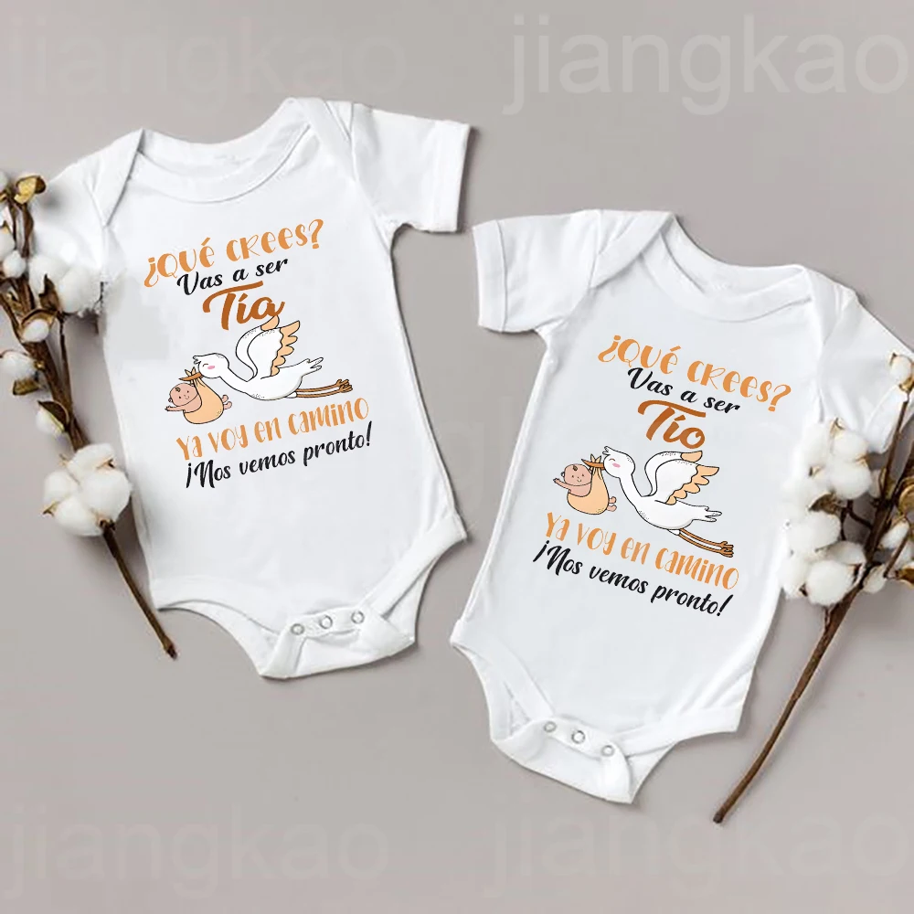 

You Will Become An Aunt/Uncle Spanish Printed Newborn Romper Pregnancy Announcement Clothes Baby Reveal Bodysuit for Aunt Uncle