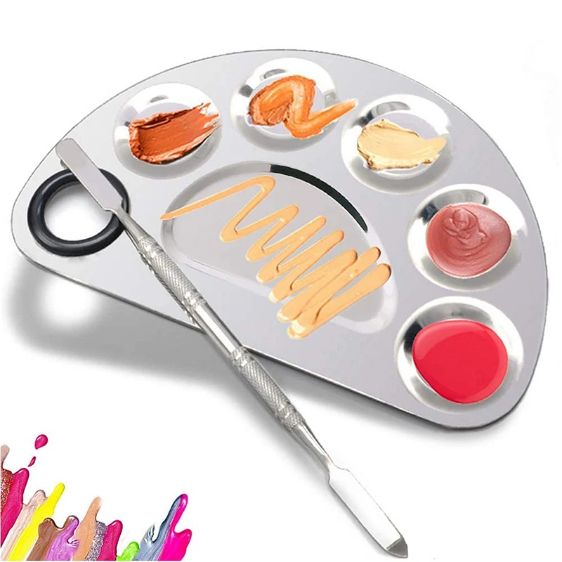 Makeup Palette Stainless Steel Cosmetic Palette 6-well with Spatula Tool for Nail Art Eye Shadow Mixing Foundation Painting 6x4