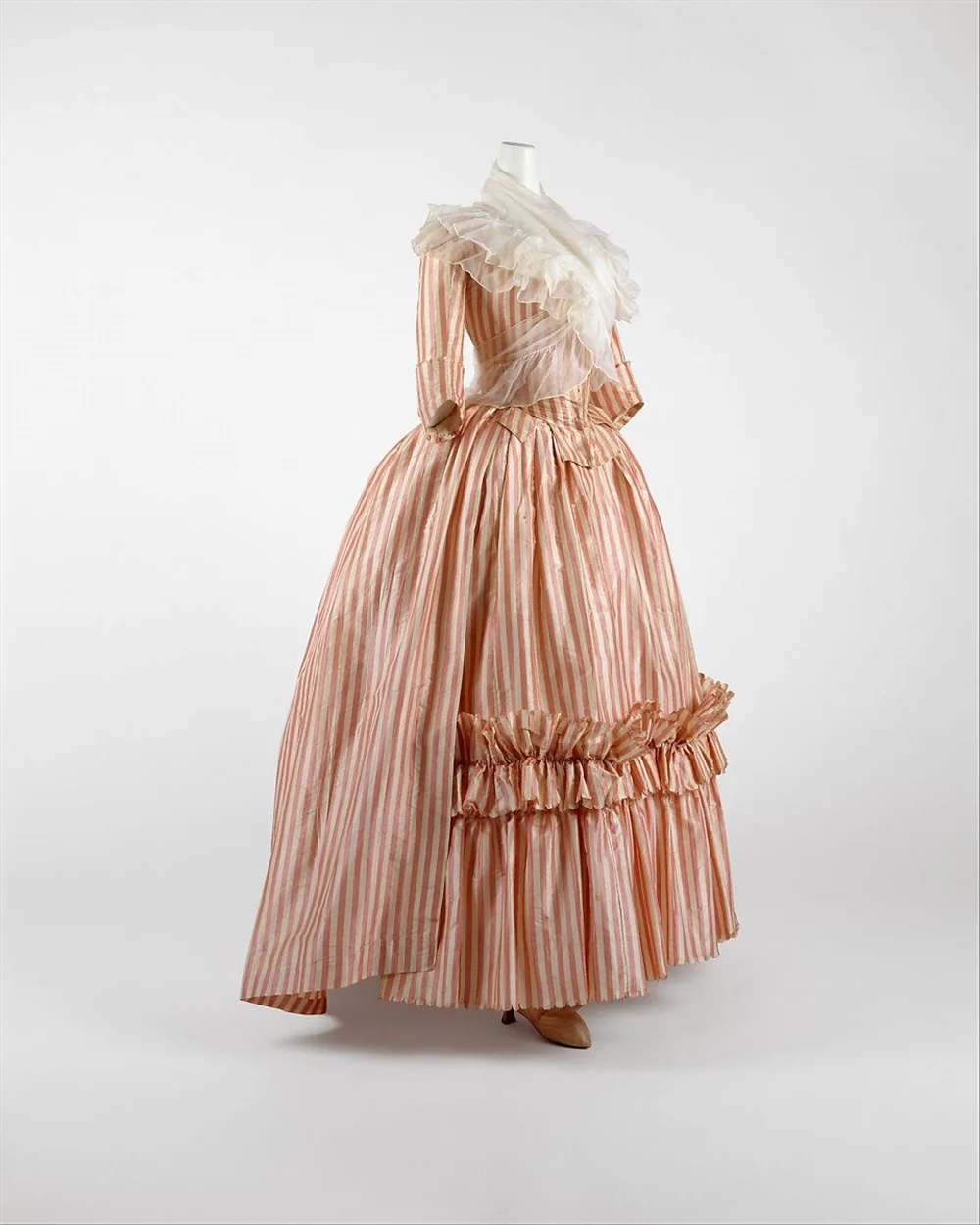 Pink Stripes 1790s French Costume 18th Century Robe A La Francaise Rococo Marie Antoinette Redingote Duchess Dress Ball Gown