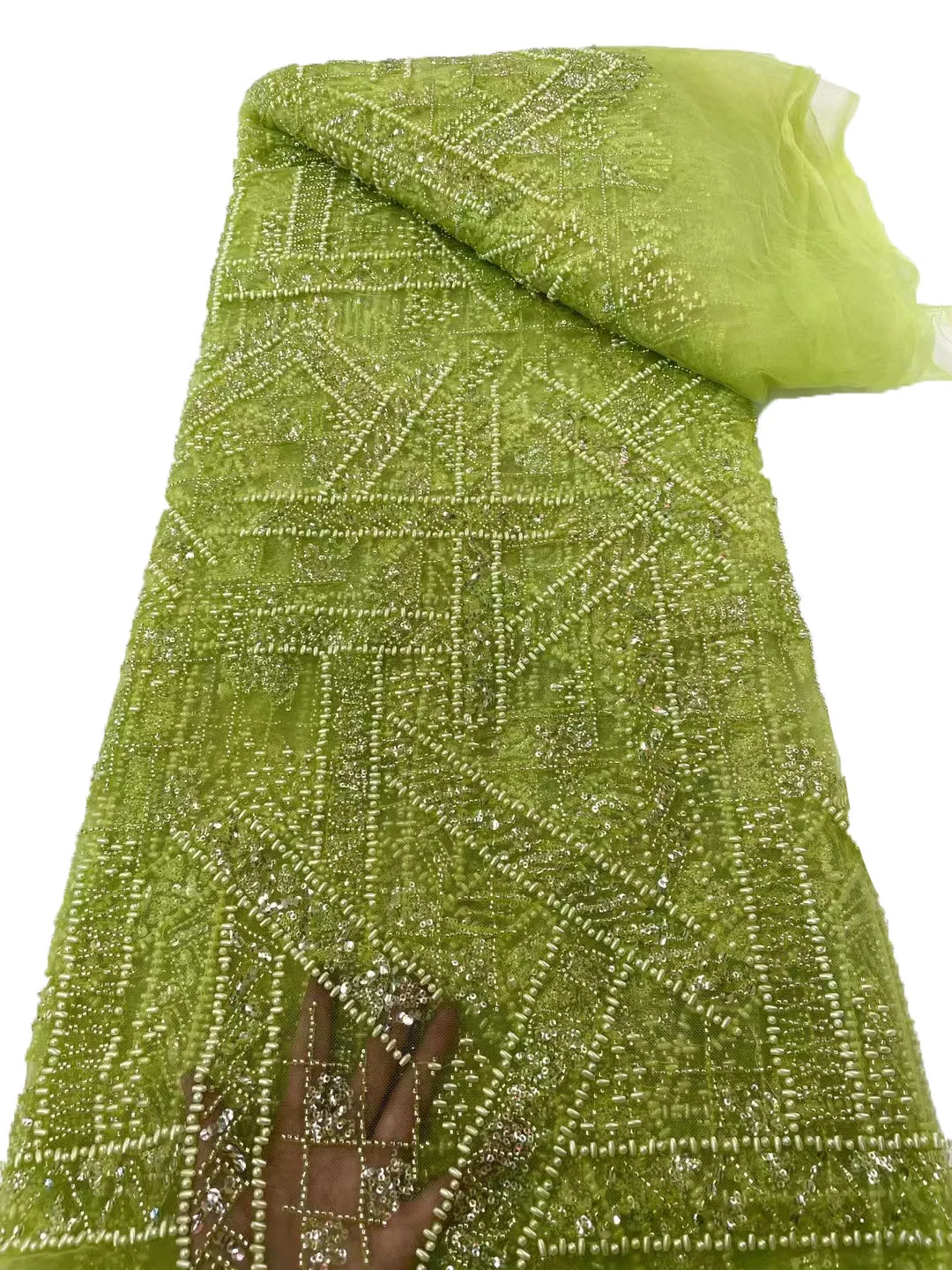 

New heavy industry irregular bead lace embroidery, Europe and the United States fashion sequin wedding dress fabric