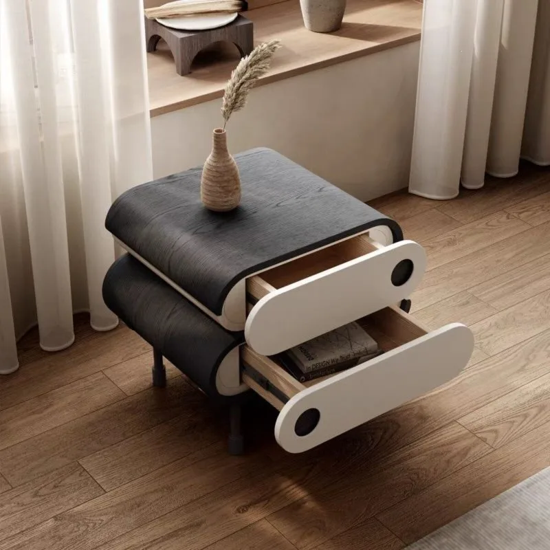 Bedside table 2025 new light luxury high-end bedside table black cream wind light luxury designer bedroom
