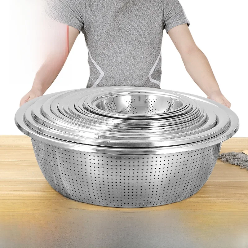

Thiened из нержавеющей стали, раковина для ожидания риса, кухонное ситечко для фруктов, сливная раковина с круглыми отверстиями, большое сито, сковорода, корзина для фруктов