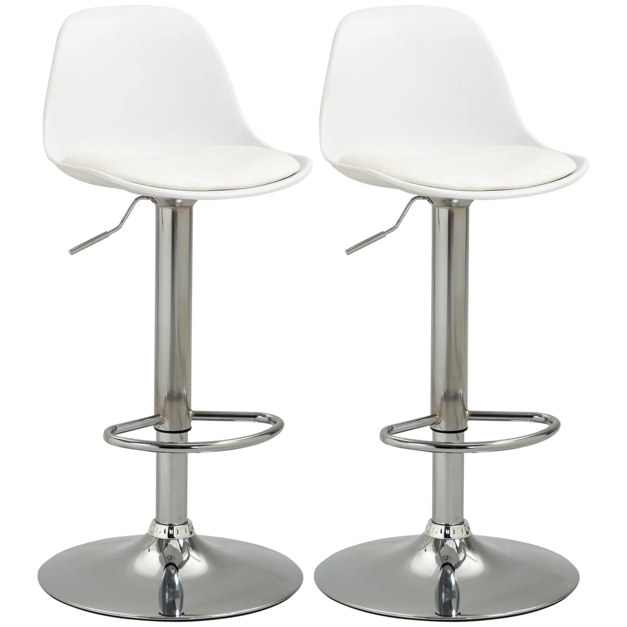 HOMCOM Lot de 2 tabourets de bar chaise haute cuisine avec dossier et repose-pieds, hauteur réglable, chaises de bar pivotants,