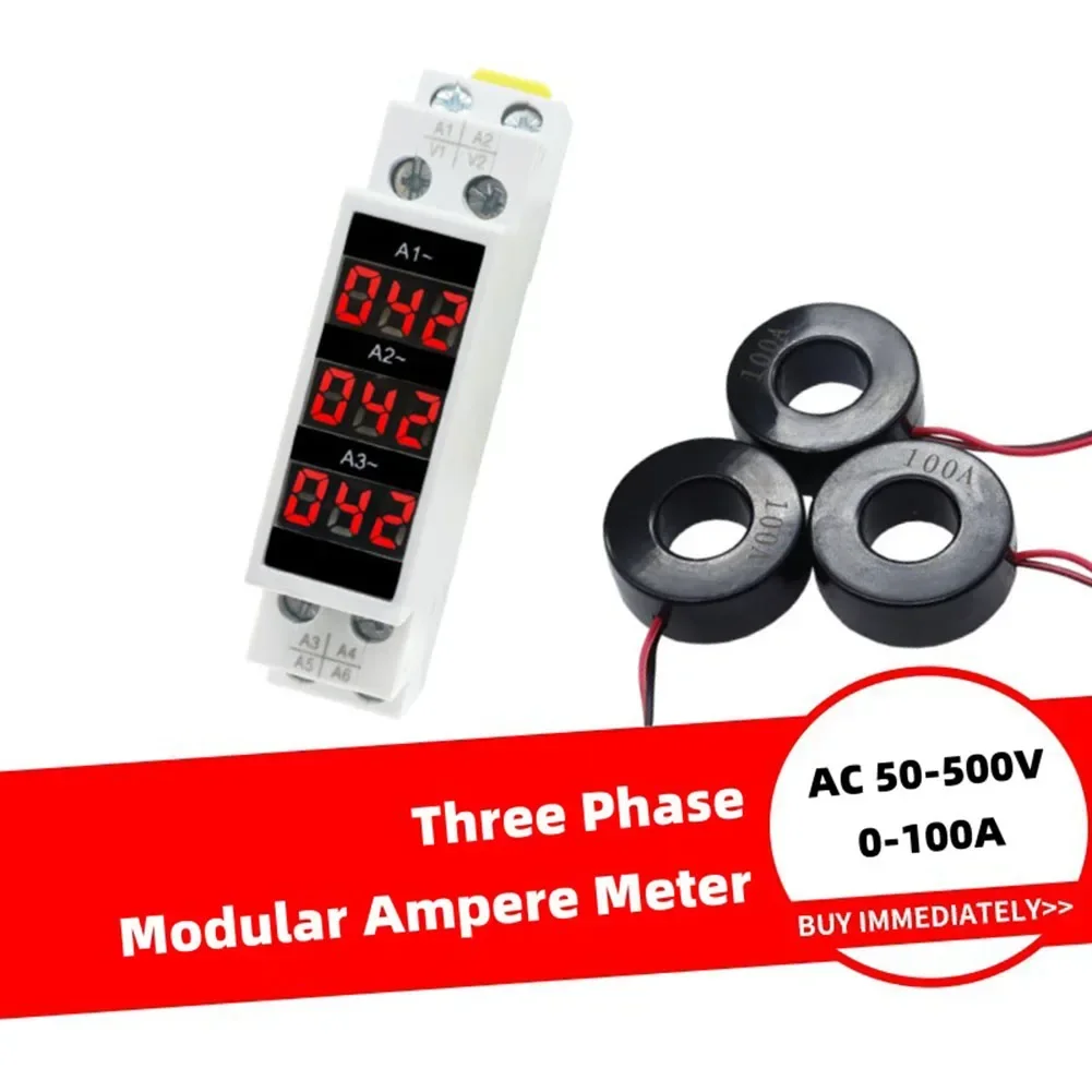 New Ampere Meter Tools Tools, TOOLS 1-100A 3-phase 3-digit Display AC80-500VAC/50-60Hz Din 35mm Standard Guide Rail