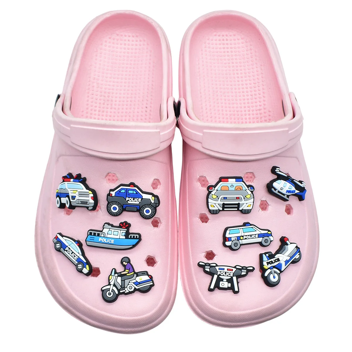 12PCS Police Vehicle Shoe Charms Set For Clogs Bag Bubble Slides Sandals,PVC Shoe Decorations Beach Bag Accessories