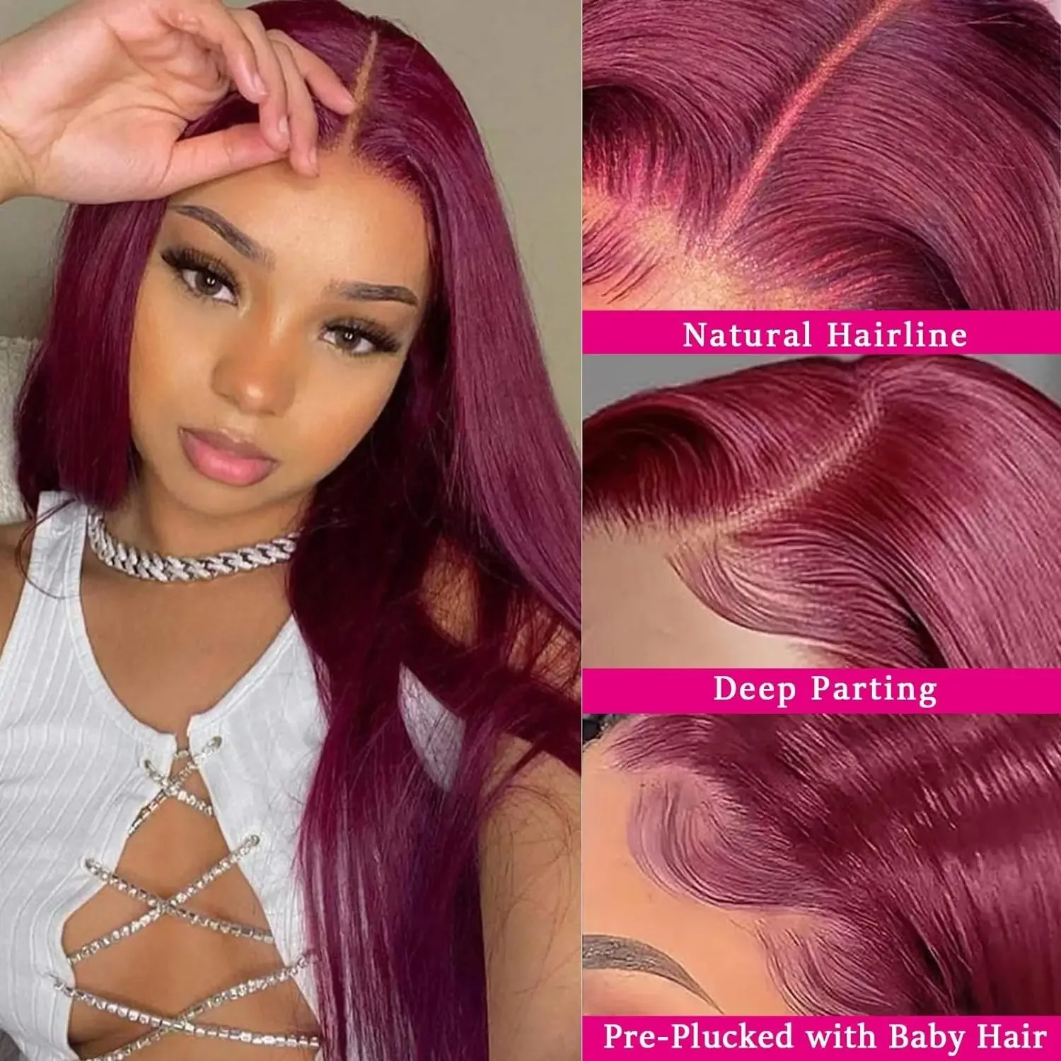 99j Burgundy Lace Front Wigs Human Hair For Black Women 13X4 HD Lace Frontal Wigs Burgundy Straight Human Hair Wigs 180% Density