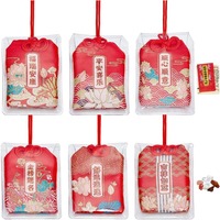 6pcs Japanese Omamori Amulets Good Luck Hanging Ornament Red Blessing Lucky Charm with Lucky Stone and Sutra Books Gift