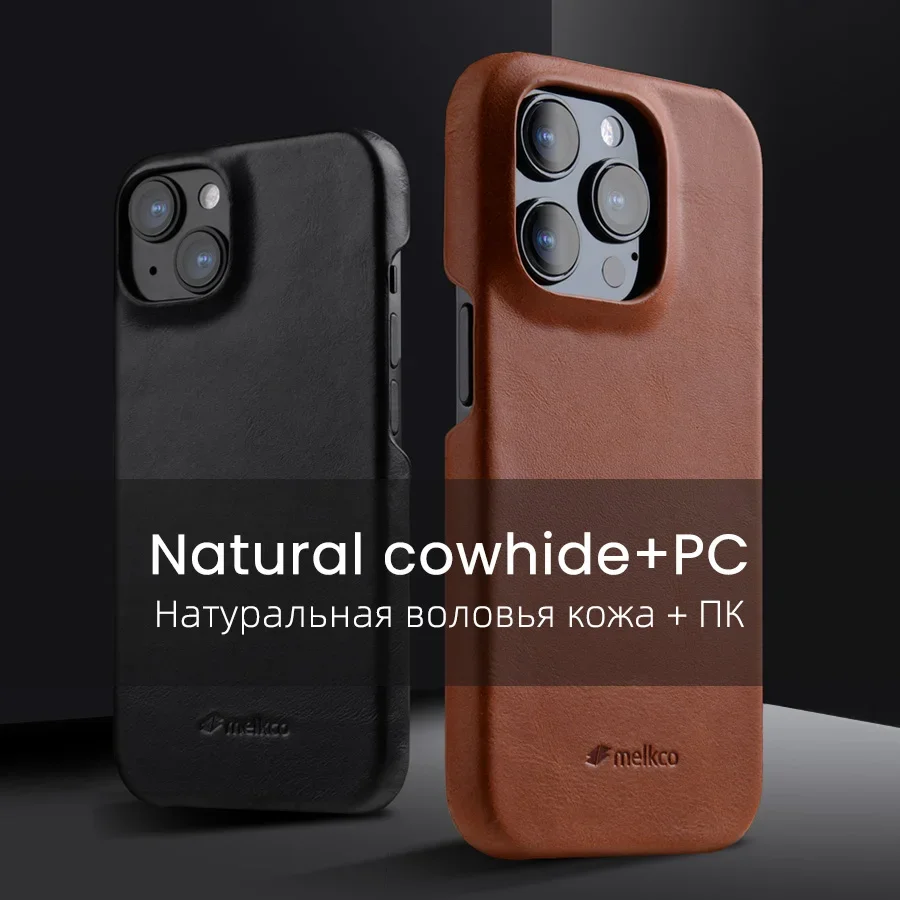 Original Melkco Premium Oil Wax Genuine Leather Case for iPhone 16 Pro Max 15 14 Business Retro Pull-up Half-wrapped Back Cover
