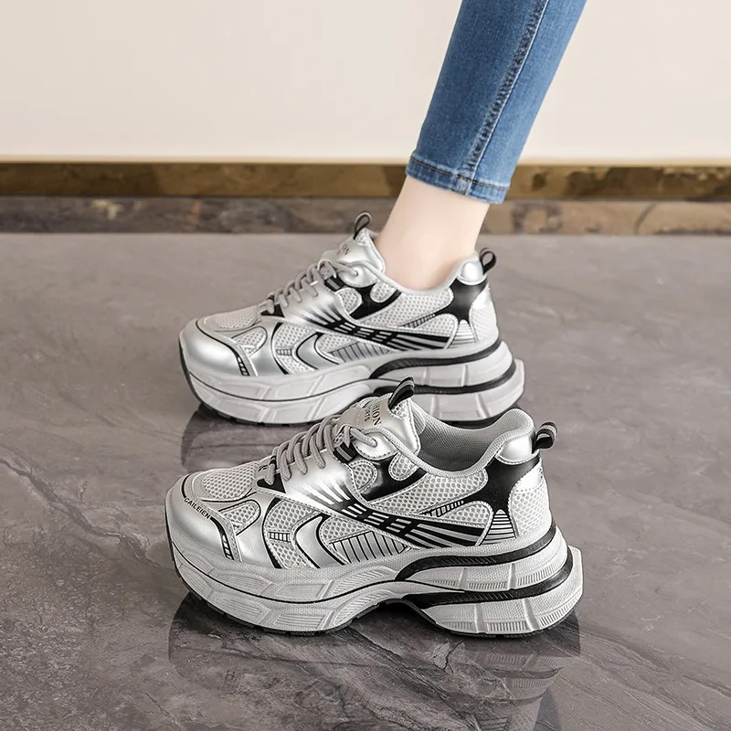 

Женская спортивная обувь в стиле ретро 5 см, модная осенняя дышащая сетчатая подошва из ЭВА, идеально подходящая для повседневных уличных женских кроссовок