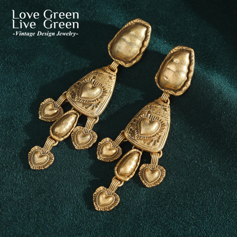 

Vintage Copper Drop Heart Earrings Gold Color Antique For Women Quality Luxury Designer Wedding Christmas Party New Trends 2025