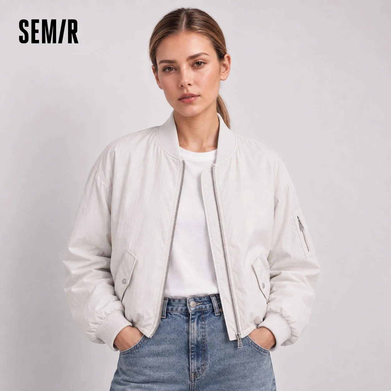 Semir Women Padded Jacket Thermal Warmth Lightweight Textured Loose Fit Baseball Collar Drawstring Minimal Design 2026 New