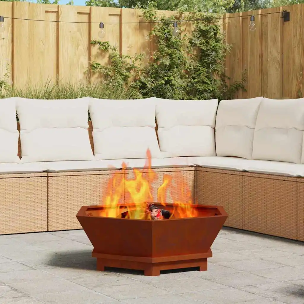 Brasero Hexagonal 75X75X28 cm de Acero Corten para Jardín o Patio Exterior