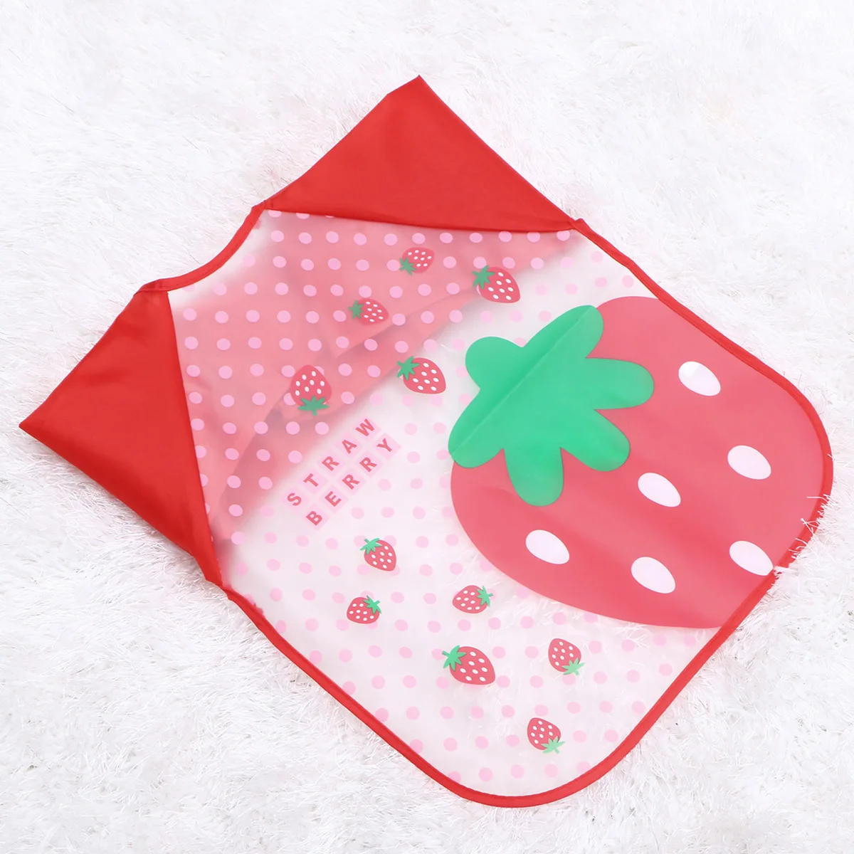 

Waterproof Apron For Kids Cartoon Baby Bib Sleeve Design Washable Stain Resistant Toddler Feeding Smock Red Strawberry