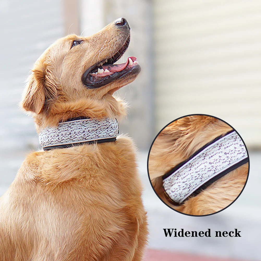 

Adjustable Dog Collar Reflective Breathable Knitted Fabric Pets Collar Extra Wide Comfortable Soft Puppy Collars Leash