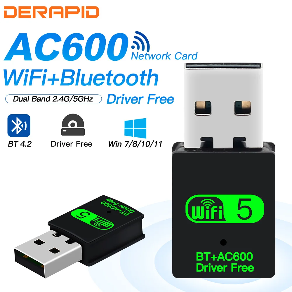 USB WiFi Adapter Bluetooth 4.2 Dual Band AC650 Wireless Dongle Wifi USB For PC  Laptop Wlan Receiver For WIN 8/10/11 Free Driver