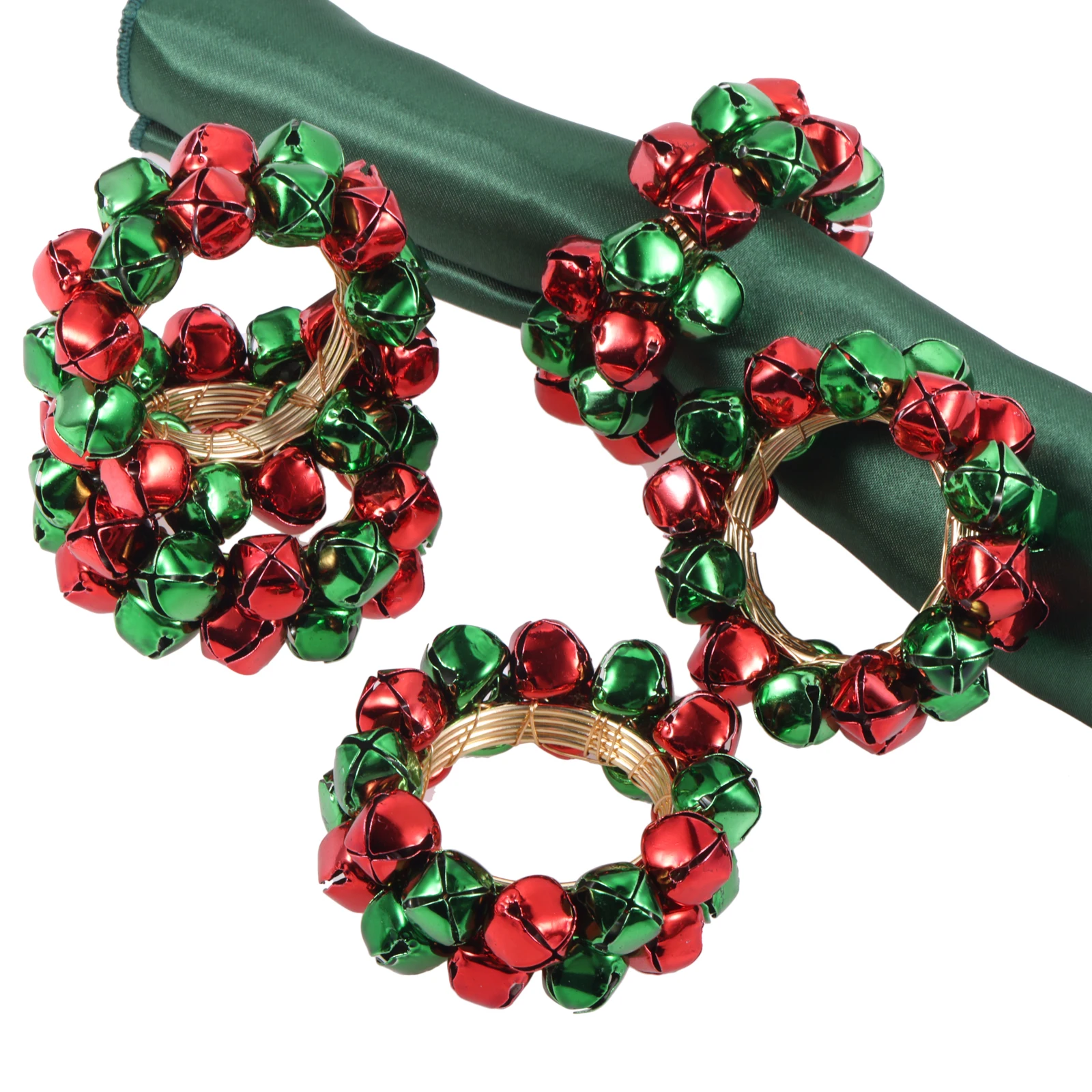 6pcs Red Green Jingle Bells Napkin Rings for Kitchen Party Wedding Decoration Supplies Christmas Metal Napkin Holder Buckle