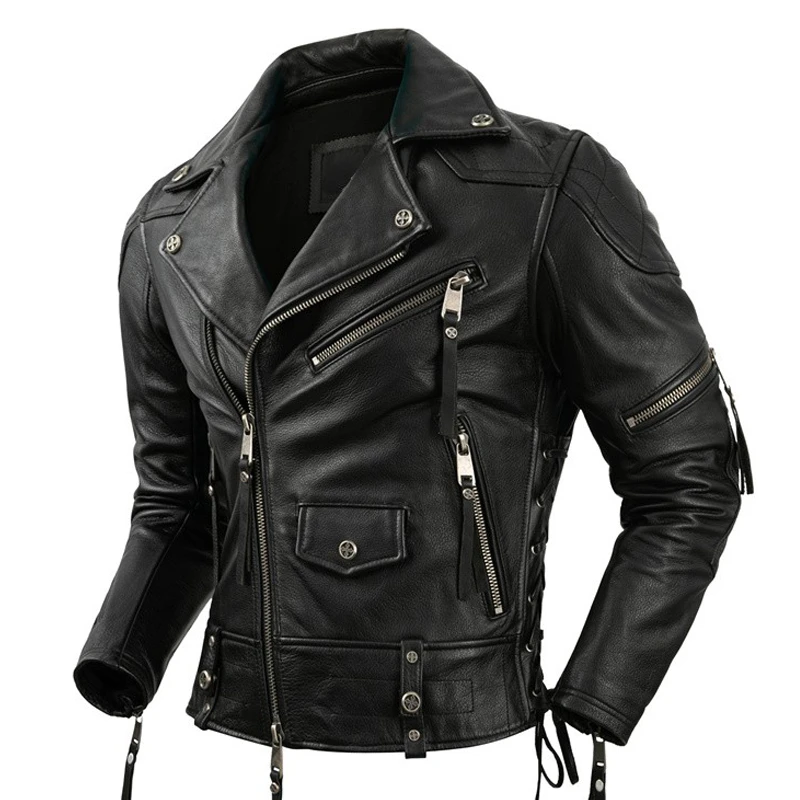 

Motorcycle Jacket Real Cowhide Leather Jacket Men's Motorcycle Riding Jacket Genuine Leather Mens Motor Biker Jackets S-XL