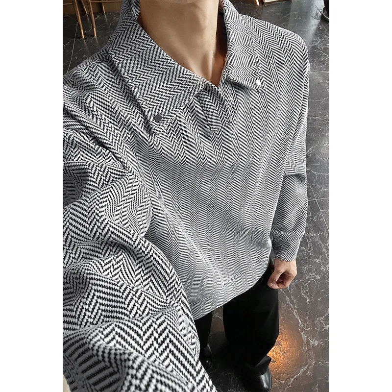 American Style Grey Long Sleeve Hoodie Men's Fishbone Pattern Heavyweight T-Shirt Advanced Collar Shoulder Level Base Shirt
