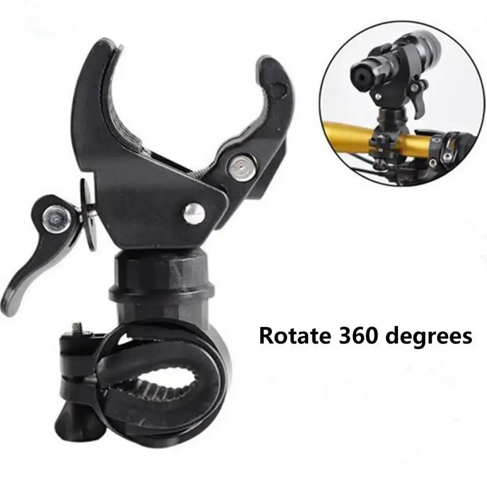 Bicycle Handlebar Flashlight Clip Holder Universal 360 Degree Rotating Bike LED Torch Mount Clamp Grip Bracket