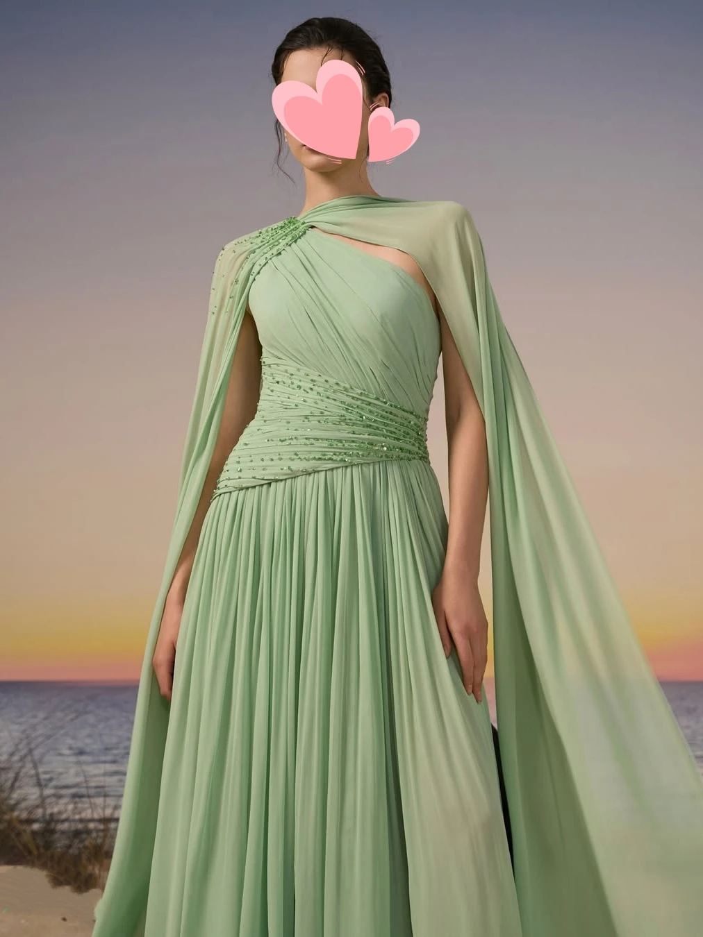 Oisslec Dress Elegant Vintage Sweet Green Beads Chiffon Ruffle Ribbon Customized Formal Occasion Prom Dress Evening Party Gowns