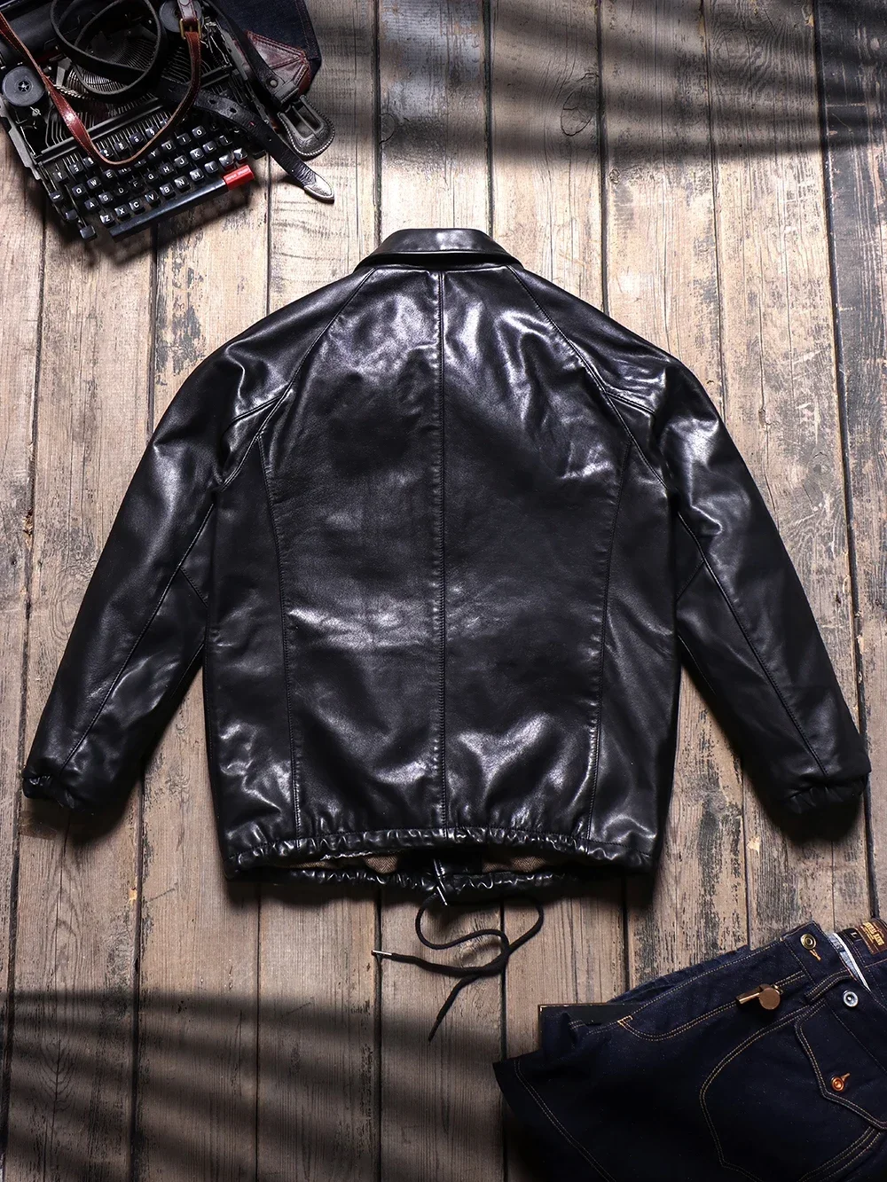 Tailor Brando Italian Full Grain Vegetable Tanned Cowhide Men's Loose Fit Coaches Jacket Vintage Genuine Leather Jacket