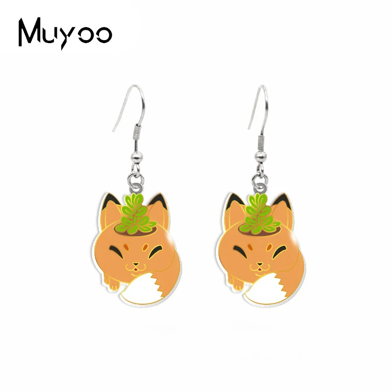 2022 New Arrival Fashion Animal Fox Cat Panda Plants Potted Handcraft Epoxy Acrylic Resin Fish Hook Dangle Earrings