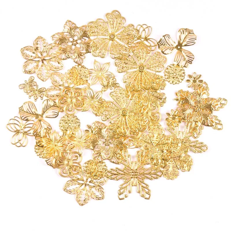 Vintage Flower Snowflake Connectors Filigree Wraps DIY Jewelry Findings Golden Metal Craft Home Decor YKL0910