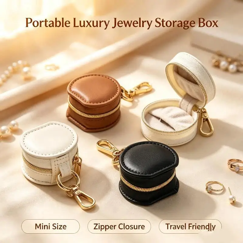 Mini Jewelry Box Keychain Compact Design Semi-circular Portable Ring Earring Storage Box for Weekend Getaway