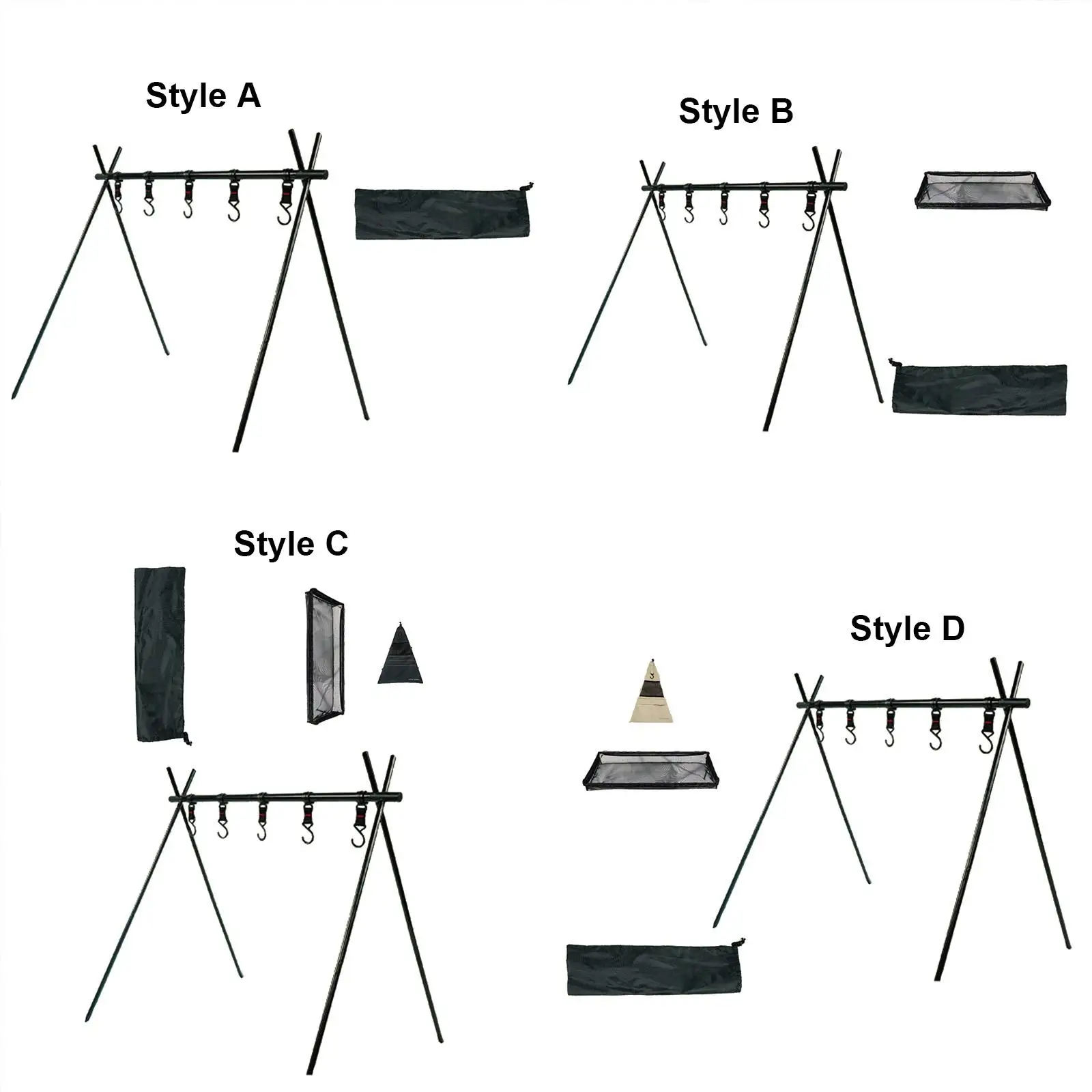 

Camping Storage Shelf Folding Storage Shelf with Hanging Hooks Lightweight Black