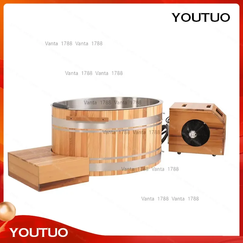 Luxury Cedar Wooden Barrel Ice Bath Spa Cold Plunge Tub with 2hp Chiller and Heater