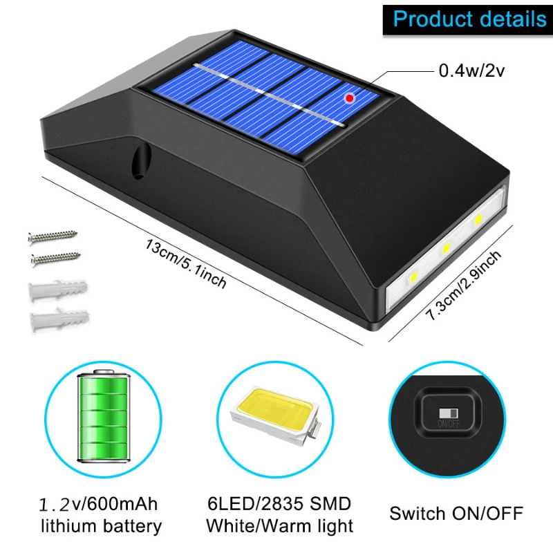 Imagem -06 - Impermeável ao ar Livre Solar Led Wall Lamp Balcony Fence Path Lamp Decoração de Jardim Street Light