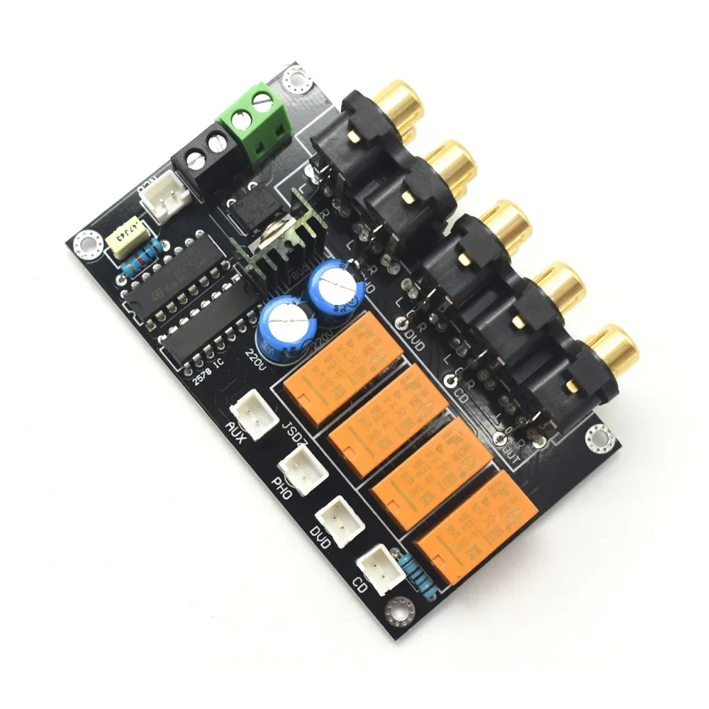 LUSYA-placa de selección de entrada de interruptor de Audio de 4 vías, botón táctil, entrada CC o CA, placa de conmutación de fuente estéreo de 2,0 canales