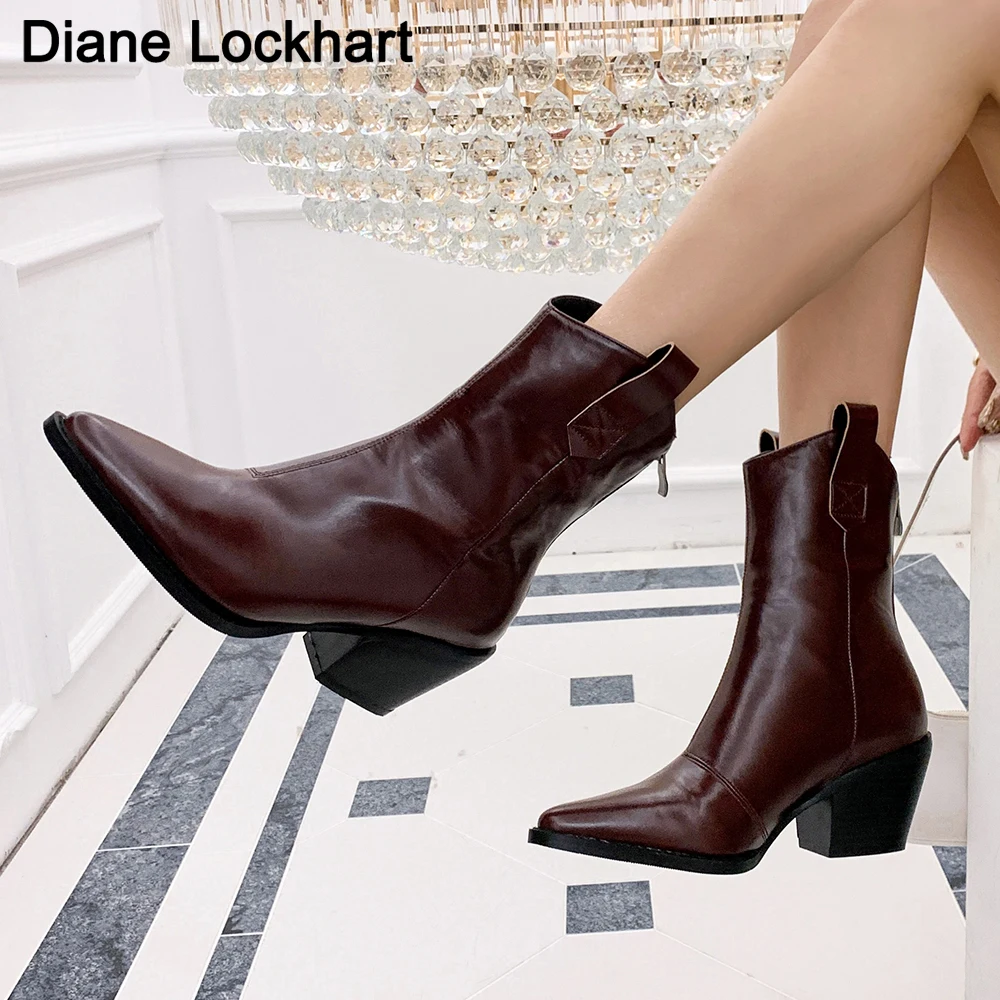 

Pointed toe Thick Heel Ankle Boots Women Cossack Western Booties Motorcycle Boot Heel Shoes Women 2025 New zapatos de mujer