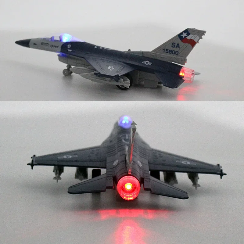 Modelo de caza de aleación de juguete F16, fuerza de retorno acústico óptico, avión militar de aviación, regalo de Adorno