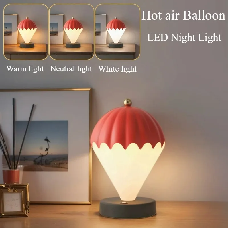 Hete Ballon Vormige Led Lamp Usb Oplaadbare 1800Mah Heteluchtballon Nachtverlichting Touch Control 3 Kleuren Dimbare Home Room Decor