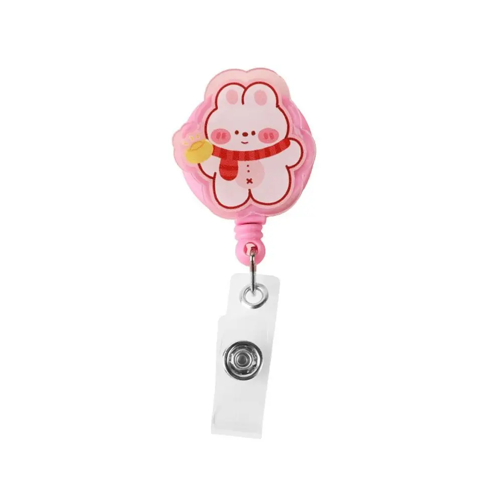 Student Easy To Pull Badge Holder Clips Cute Colors Name Card Retractable Badge Reel Acrylic Cartoon ID Card Holder Work Card