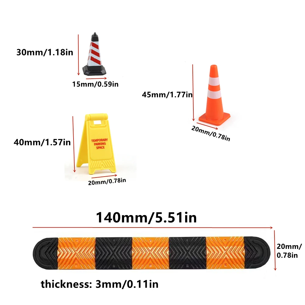 1/18 1/24 RC 크롤러 자동차 장식, 속도 범프, 트래픽 콘, TRX4M SCX24 AX24 FMS24 미니즈 샤오미 짐니용