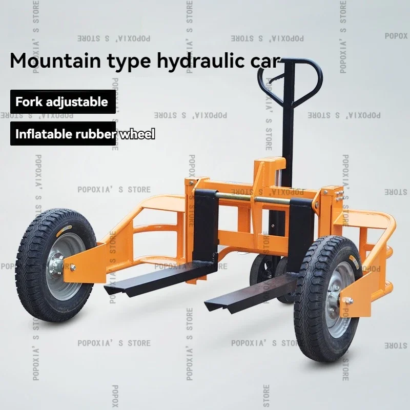 Mountain Type Manual Hydraulic Truck 1 Ton Outdoor Off-road Forklift Wide Leg Inflatable Rubber Large Wheel Pallet