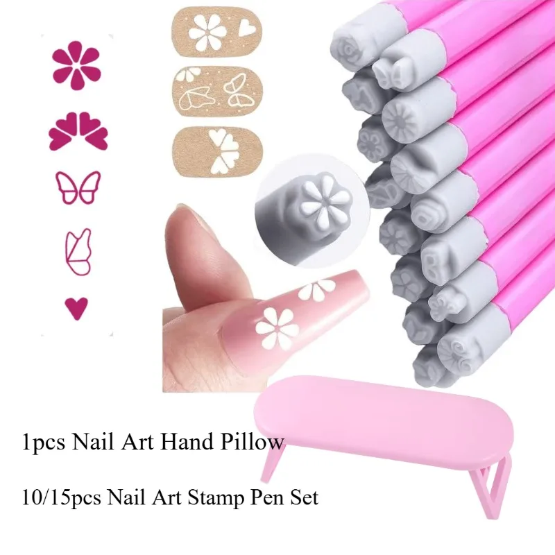 Profesjonalny zestaw do zdobienia paznokci - 10/15 szt. pisaków do stemplowania z motywami kwiatowymi + podkładka pod dłoń, stempel wielowzorowy i narzędzia do dotowania, zestaw DIY ‌